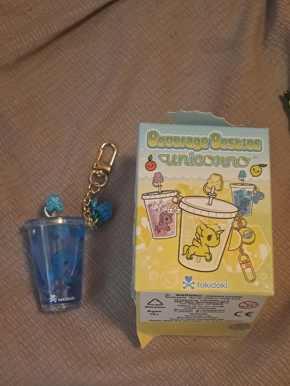 tokidoki Blue Beverage Besties Unicorno Cup Keychain with Gold Hardware